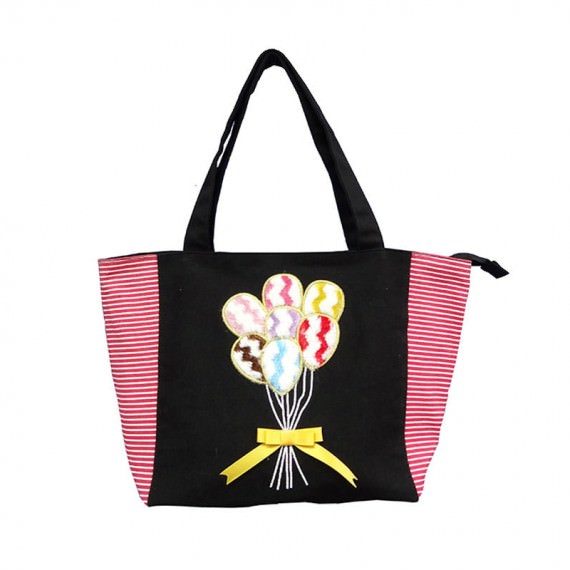 Plain & Striped Canvas Tote Bag with Balloon Embroidery