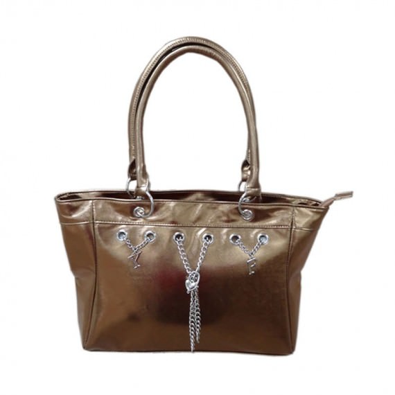 metallic bronze handbag with charm