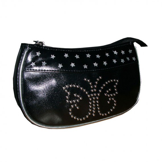 Cool Black Color Cosmetic Bag with butterfly Studs at the front