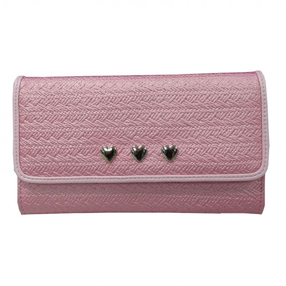 Pink Long Wallet with Heart Shaped Studs