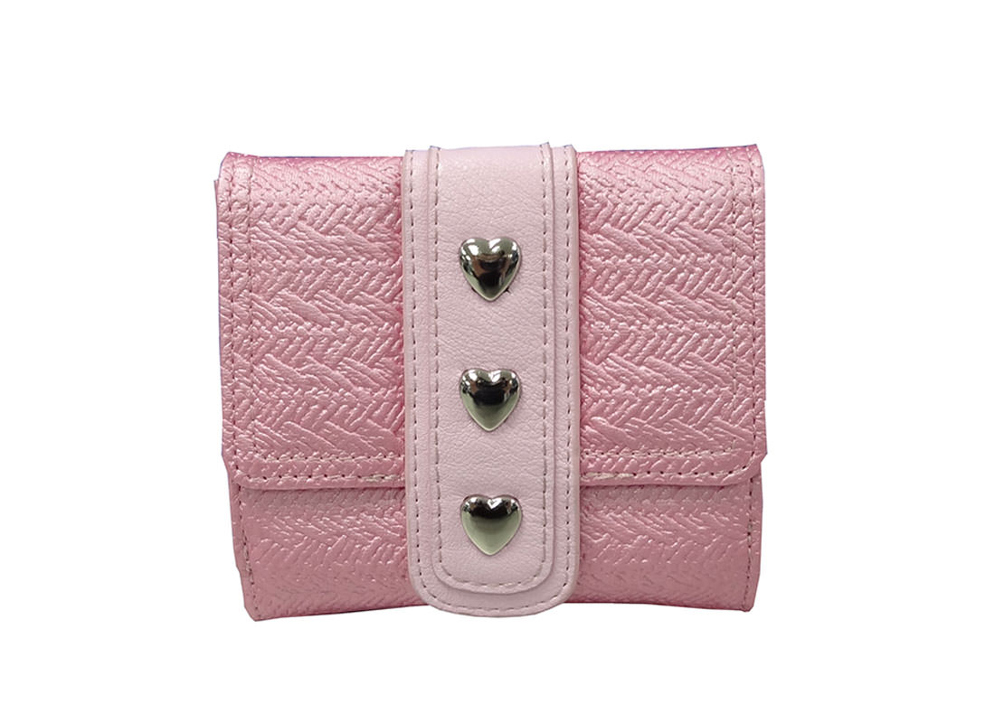 pink wallet with heart shaped studs