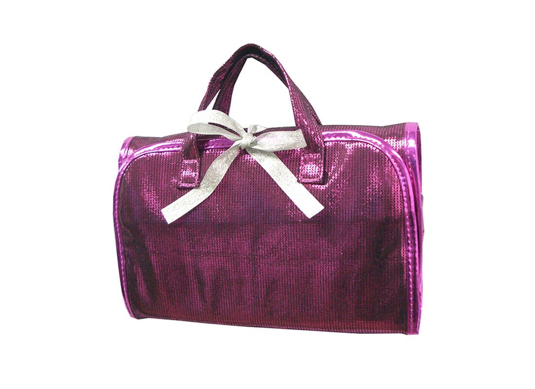 Shiny Pink Rollup Bag with Ribbon Closure