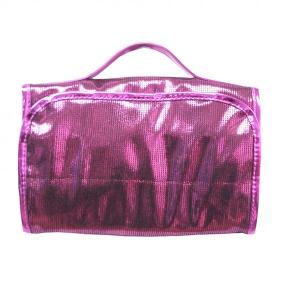 Shiny Pink Rollup Cosmetic Bag