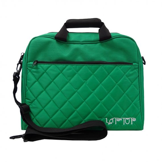 quilted laptop bag in green color