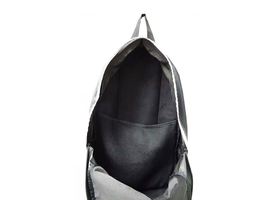 Simple Black Backpack with White Zippers Open