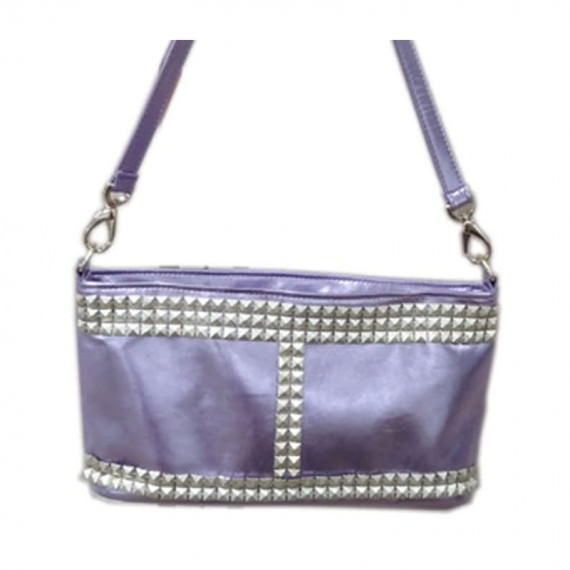 Studded Handbag in Shiny Purple