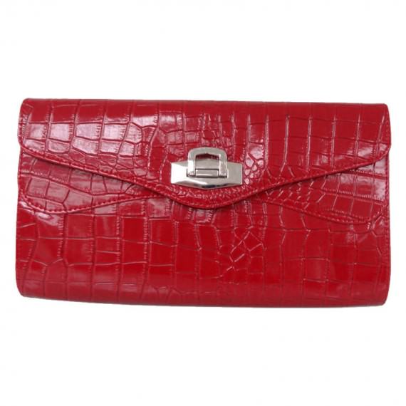 Synthetic Crocodile clutch bag in red