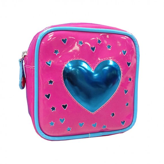 Square Zipper Bag with a Big Heart Shape patch