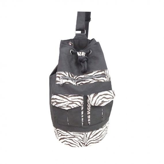 Canvas Drawstring Backpack with Artifical Zebra Fur