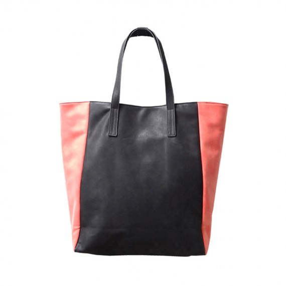 PU Leather Tote Bag Black & Salmon Pink Color