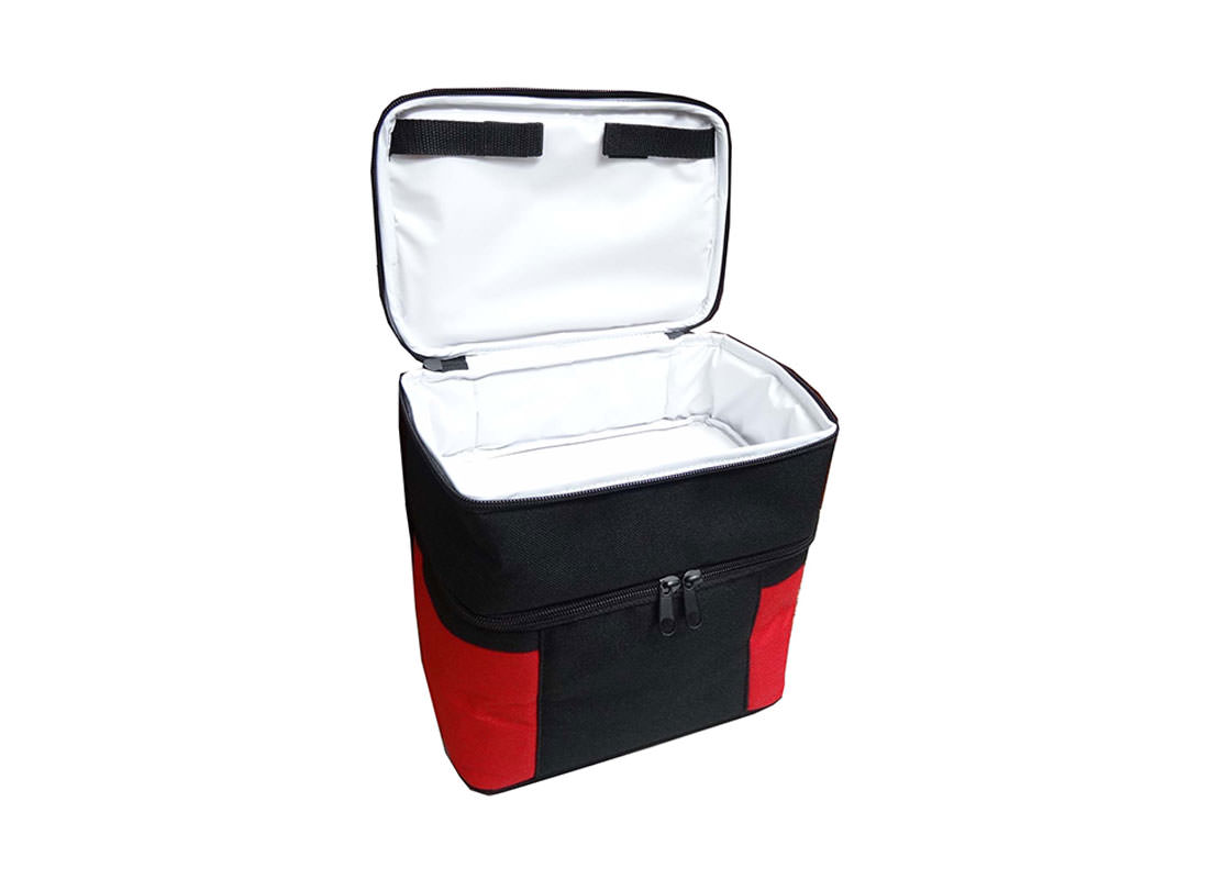 Two Compartment Cooler Bag in Black & Red Open