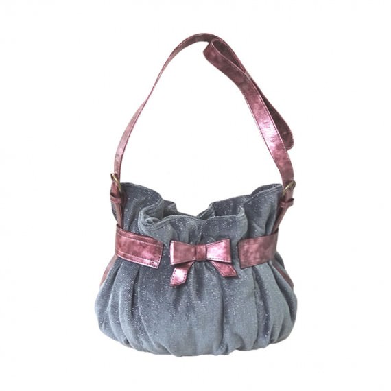 Cute Handbag in Grey with Pink Ribbon