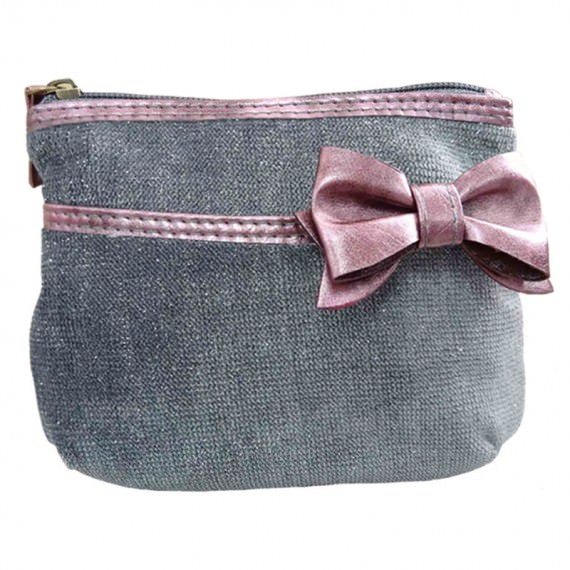 Glitter Bag / Cosmetic Bag with Pink Ribbon