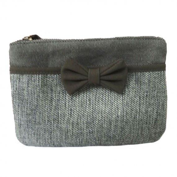 Cotton Zipper Pouch in Grey