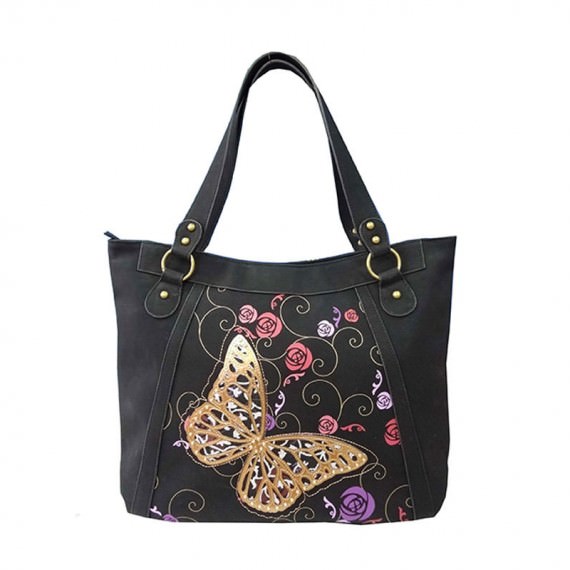 Butterfly Black Tote Handbag