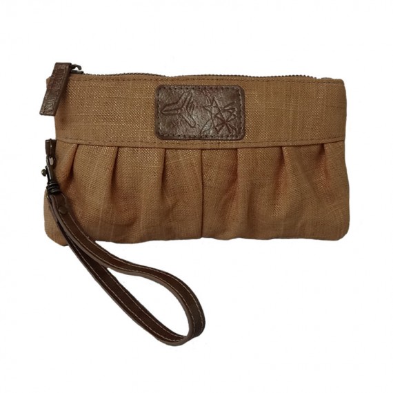 Cotton Zipper Clutch in Brown Color