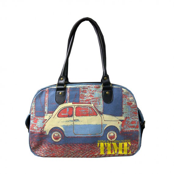 Boston Bag with Vintage Car Prints