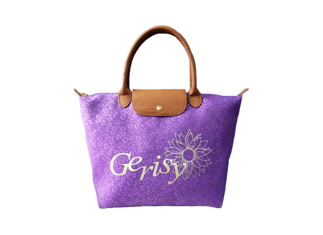 Short Handle Tote with Leopard Pattern in Purple