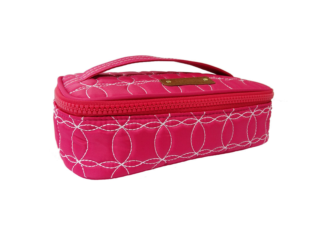 Quilted Makeup Bag in cherry Pink with handle