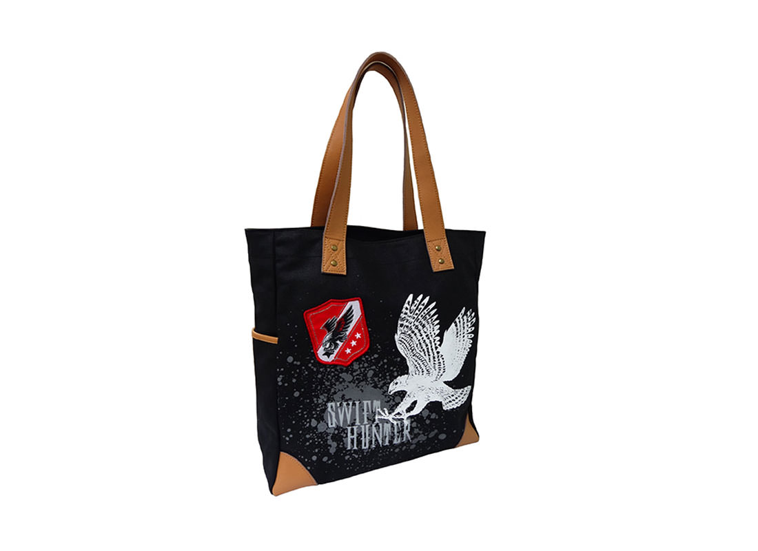 Eagle Print Canvas Tote Bag Side