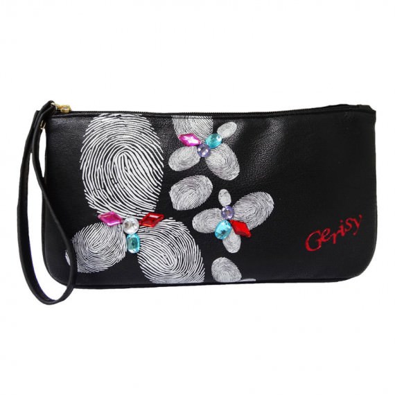 Zipper Long Black pouch with Finger Print Printing