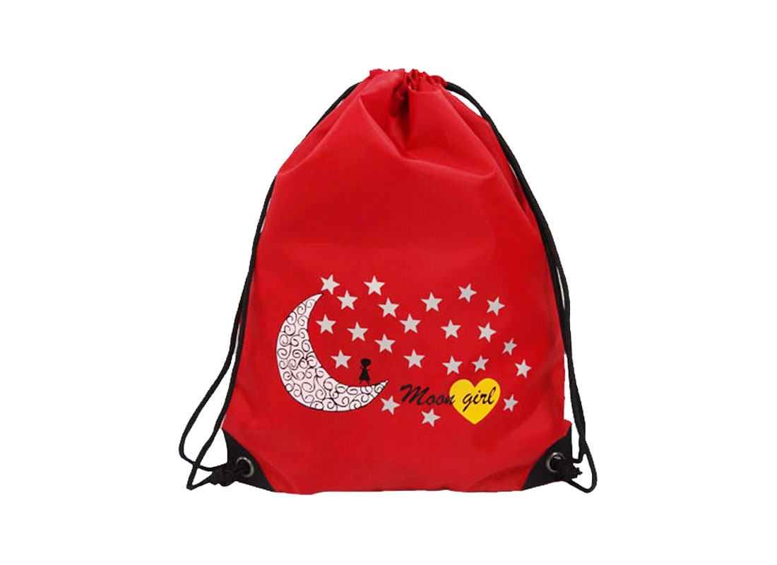 drawstring sport bag with moon & star printing red