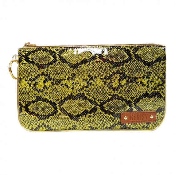 Glitter Snake Skin Zipper Pouch in Yellow