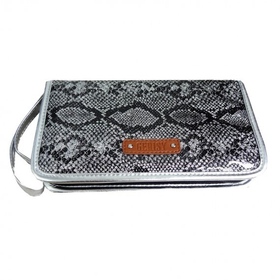 Eyebrow pencil case in silver glitter snake pattern