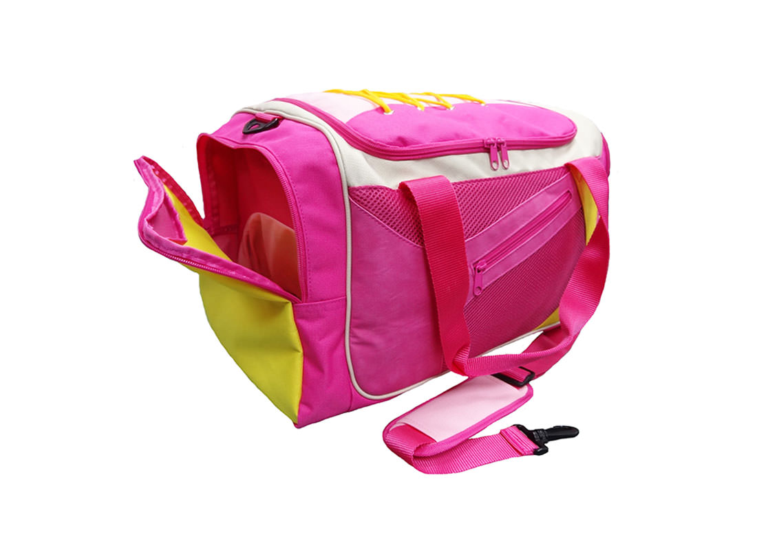 Pink Sport Bag with Shoe Pocket Side Open