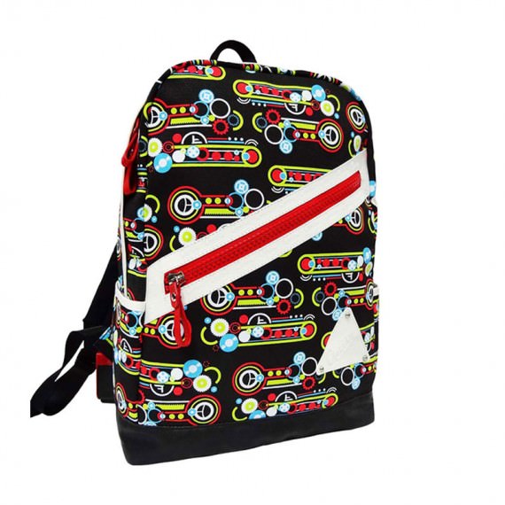 Geometric Pattern Backpack with jumbo Zipper Pocket at Front