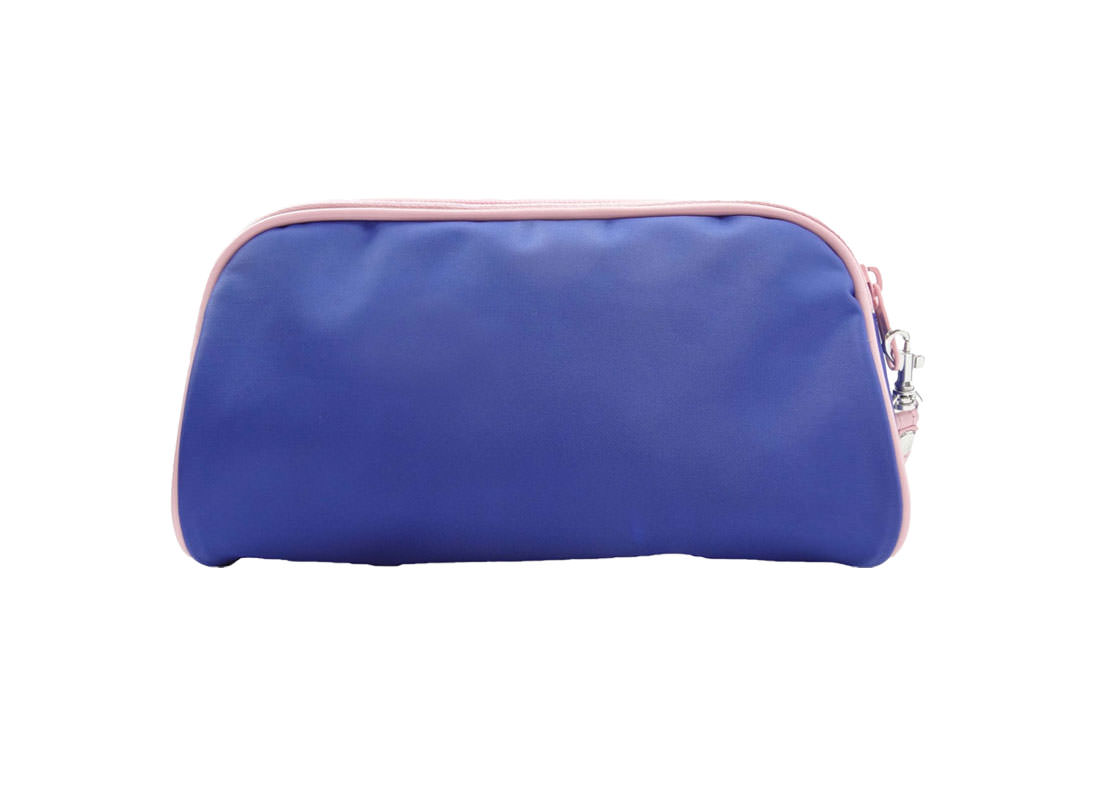 Simple cosmetic bag in blue with flower printing back