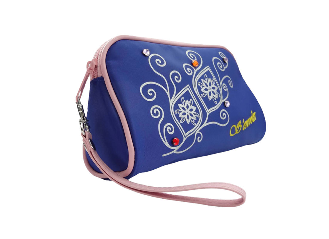 simple cosmetic bag in blue with flower printing R side