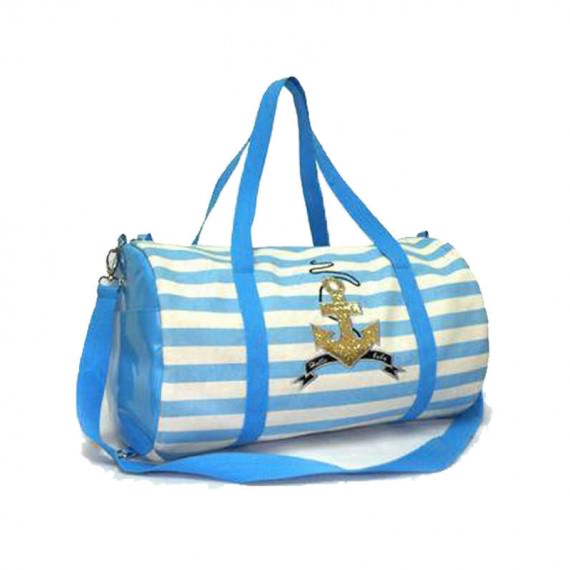 Striped Canvas Barrel Bag