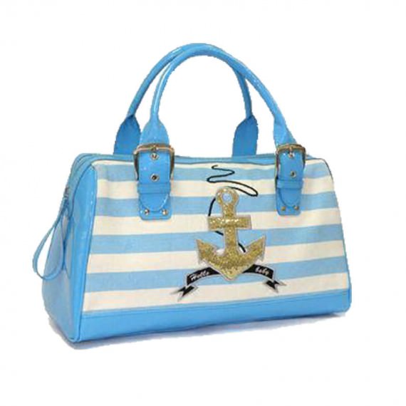 Striped Canvas Boston Bag