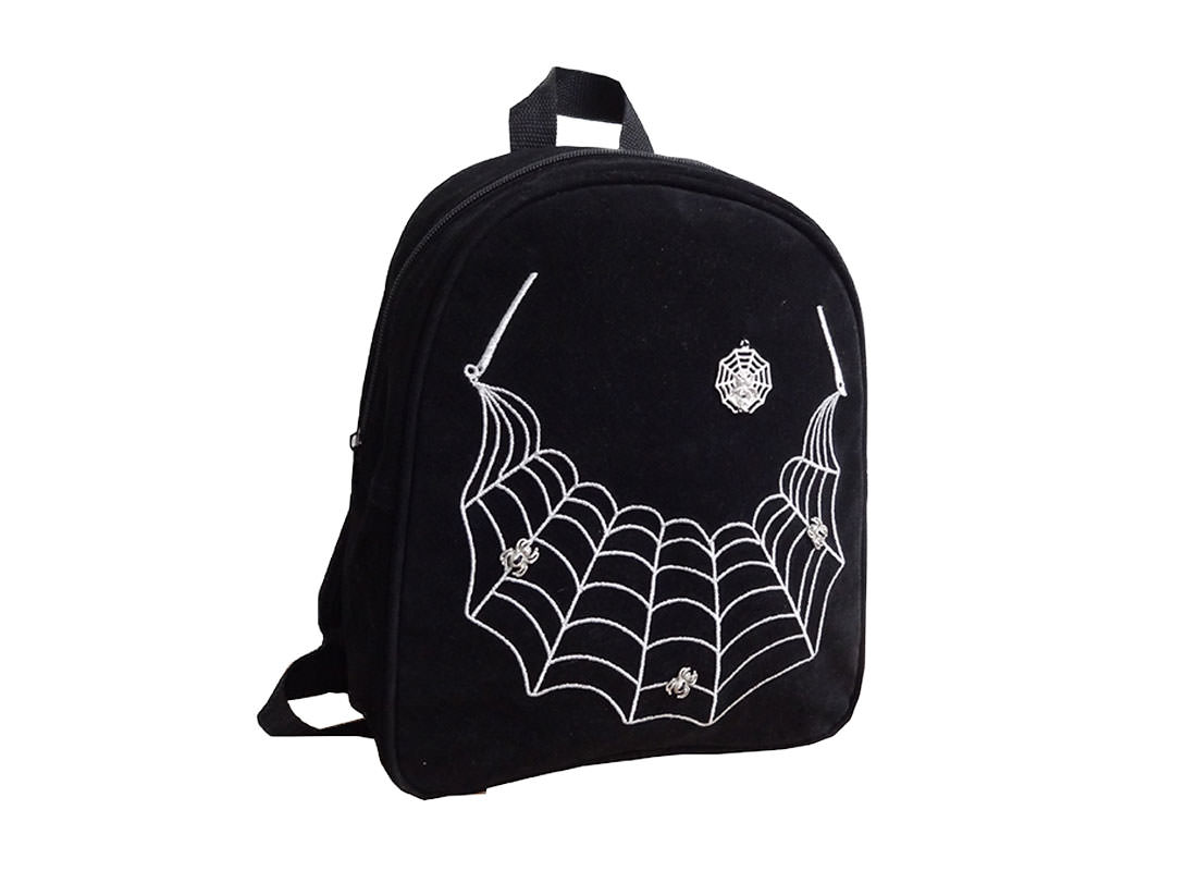 Backpack in Black Color with Spider Web Embroidery