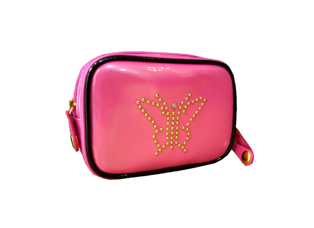 Shiny Pink Zipper Pouch with butterfly studs