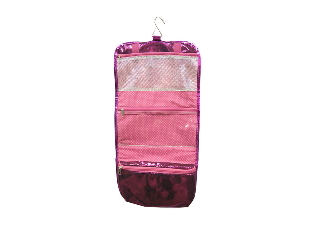 Shiny Pink Rollup Cosmetic Bag Open