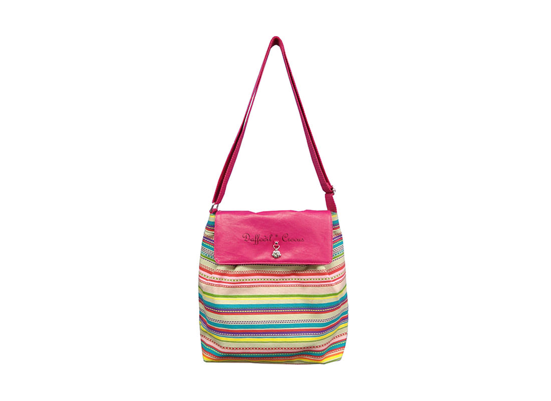 Soft Canvas Shoulder Bag with Striped Pattern Front