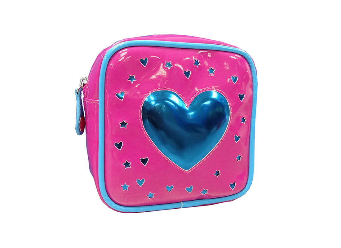 Square Zipper Bag with a Big Heart Shape patch