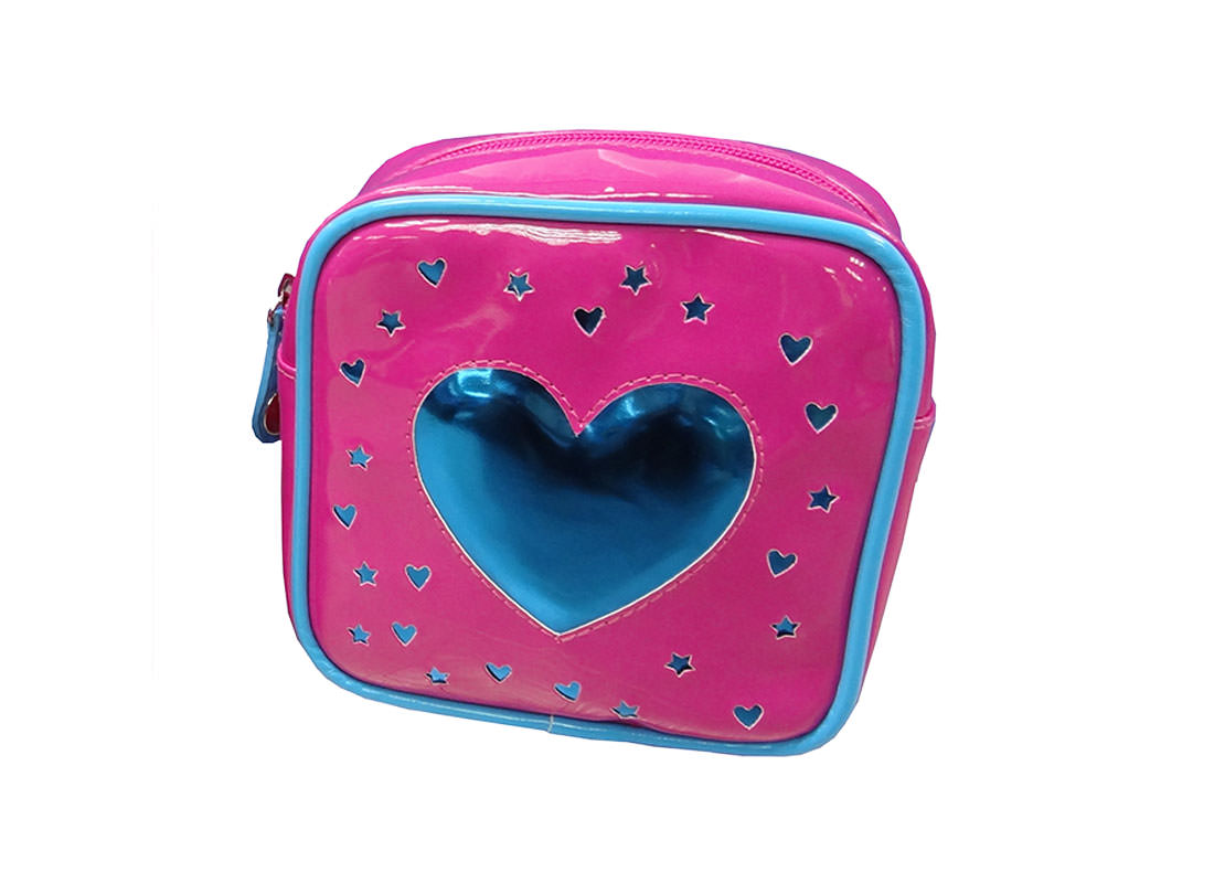 Square Zipper Bag with a Big Heart Shape patch Top view