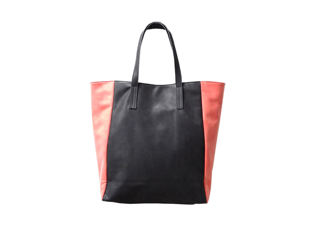 PU Leather Tote Bag Black & Salmon Pink Color