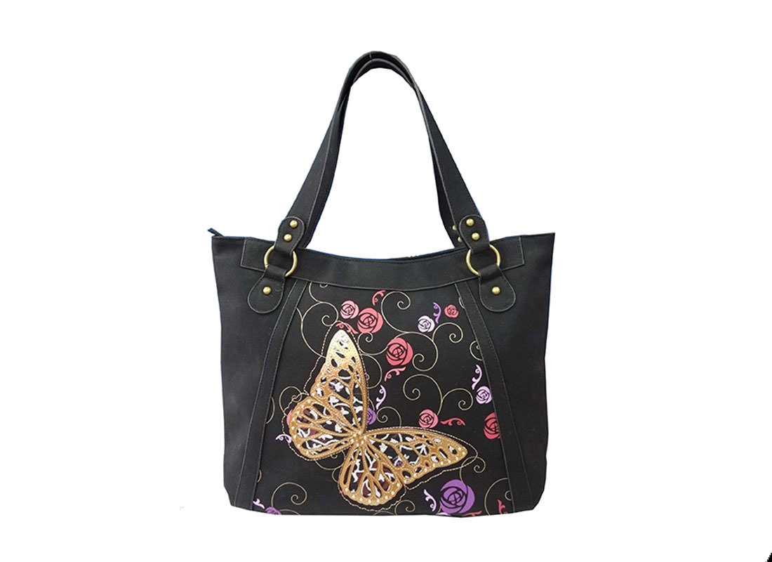 Butterfly Black Tote Handbag