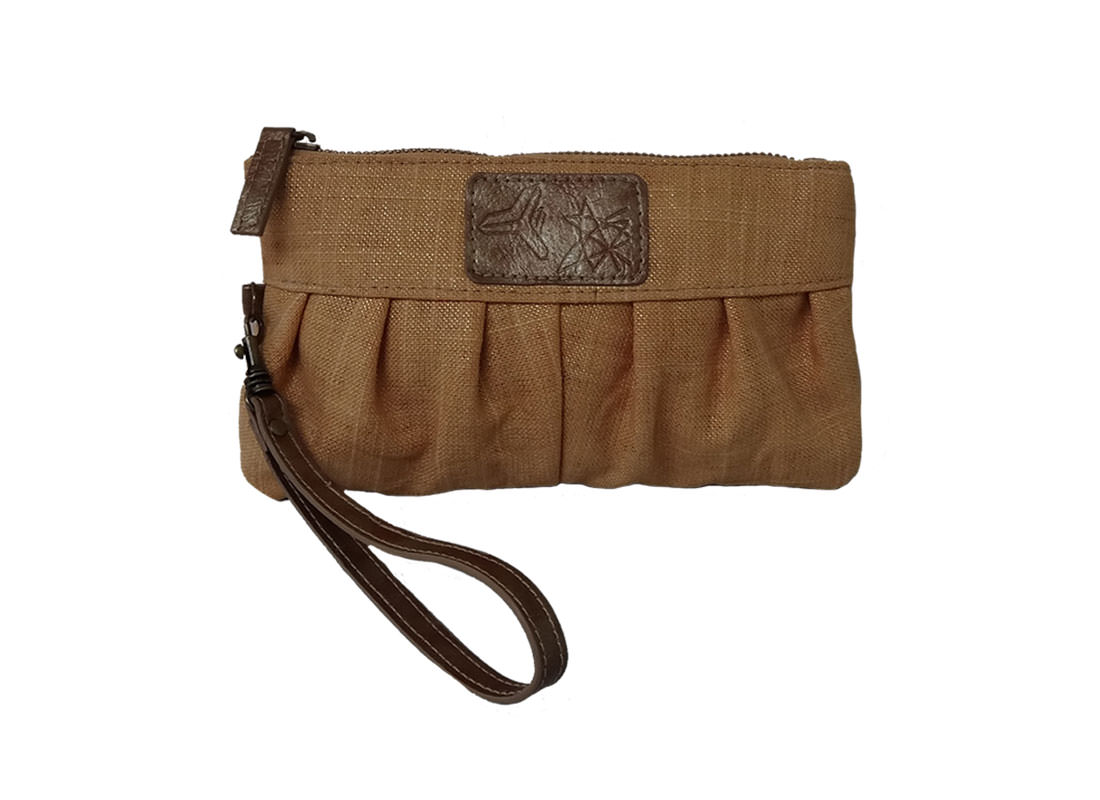 Cotton Zipper Clutch in Brown Color