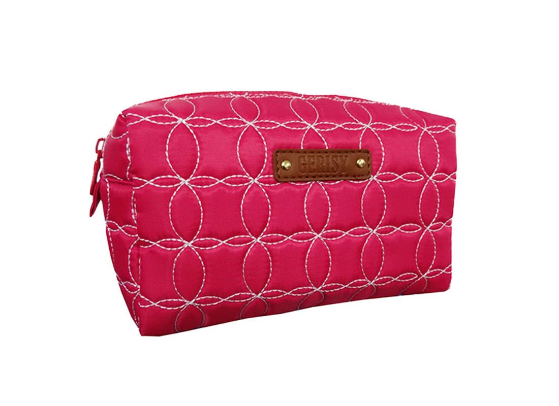 Cherry Pink Quilted Cosmetic Bag