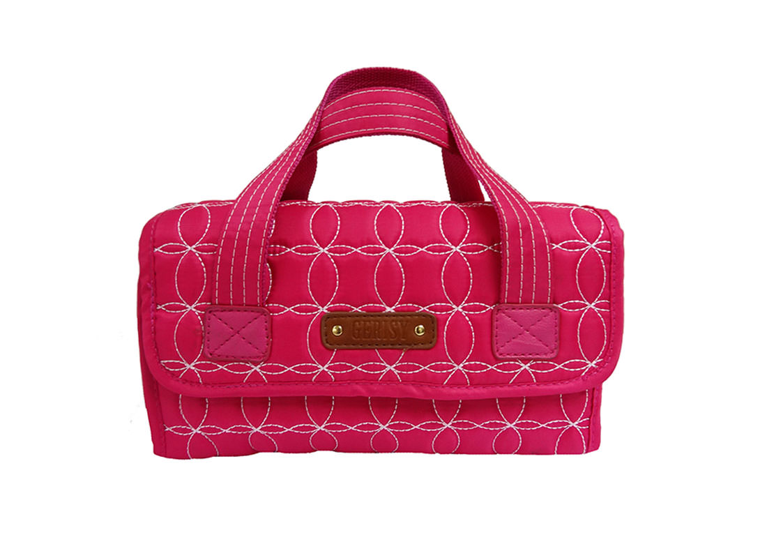 Rollup Bag Cosmetic Bag in Quilted Cherry Pink