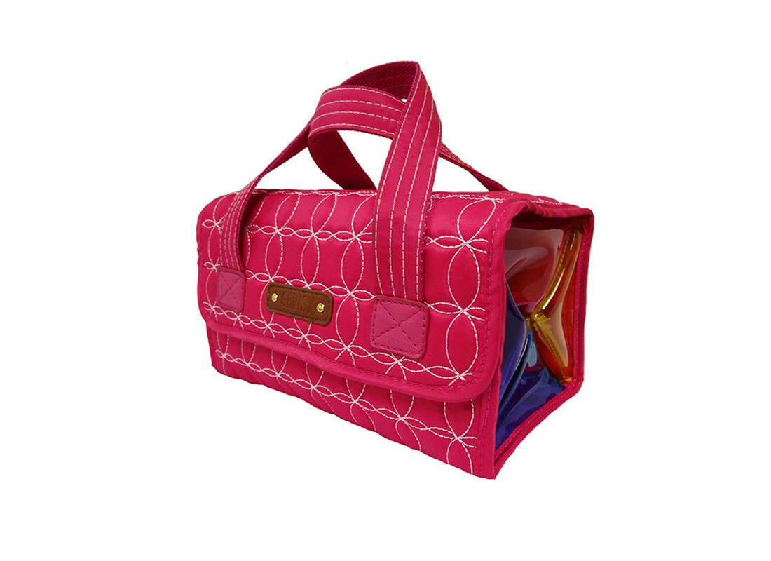 Rollup Bag Cosmetic Bag in Quilted Cherry Pink Side