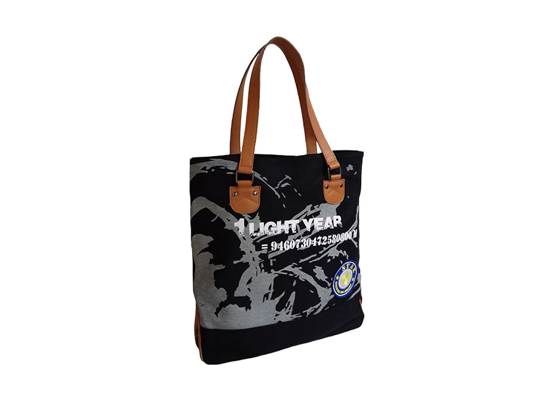 Splashing Ink Print Canvas Tote in Black Side