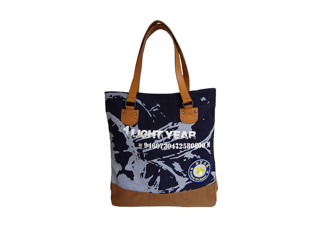 Splashing Ink Print Canvas Tote in Dark Blue