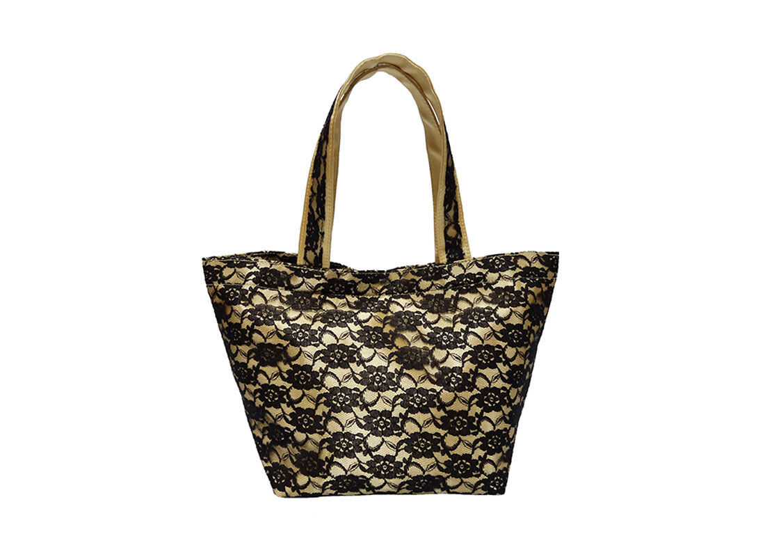 Black Lace Bag with Yellow Satin