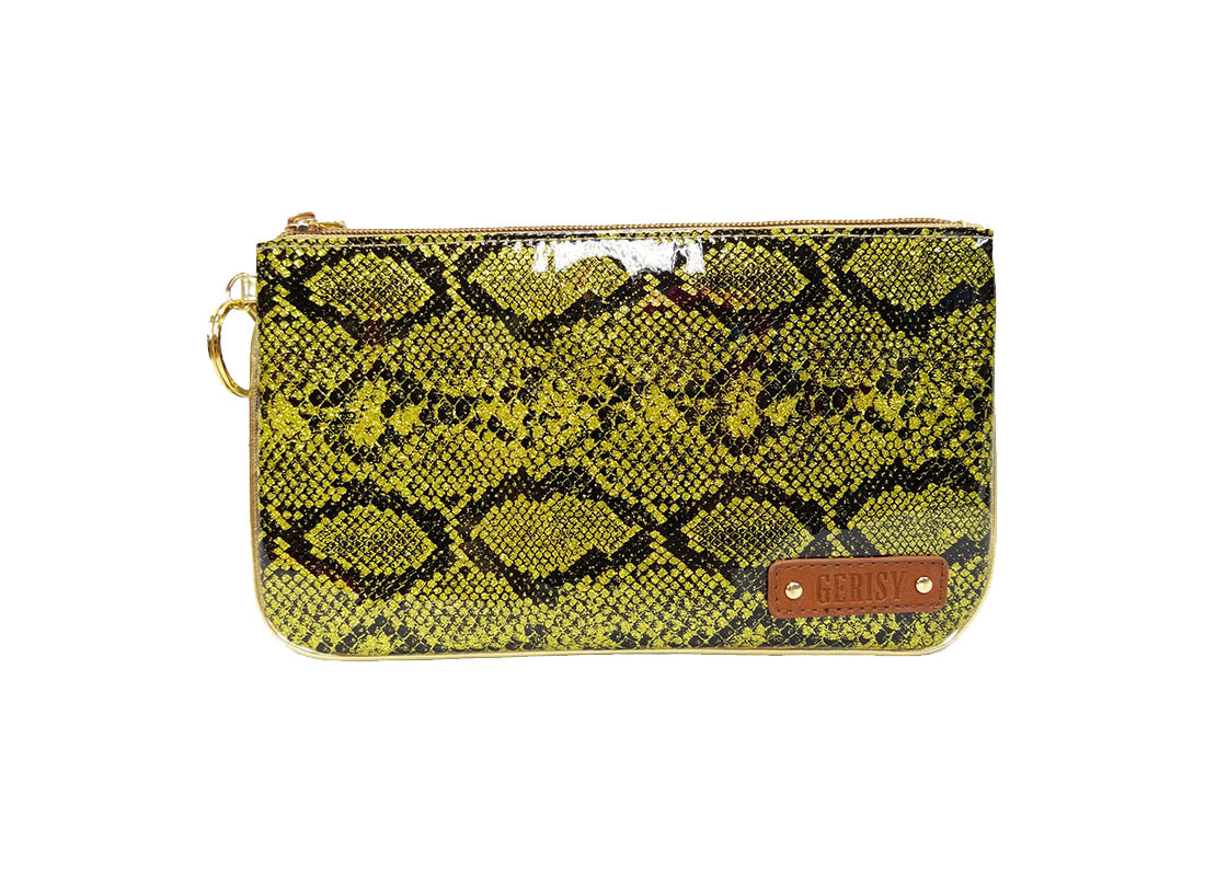 Glitter Snake Skin Zipper Pouch in Yellow